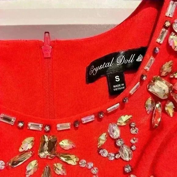 Sz Small Crystal Doll Peach Sequin Sleeve-less Dress - Picture 2 of 3